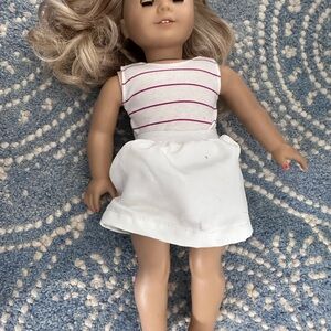American Girl White Dress with Pink Striped Bodice